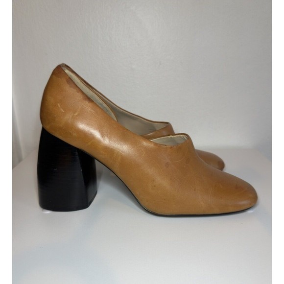 MNG By Mango Leather Heels 9 Mule Retro Chunky Block Heels Unique Funky 70s Heel - Picture 4 of 16